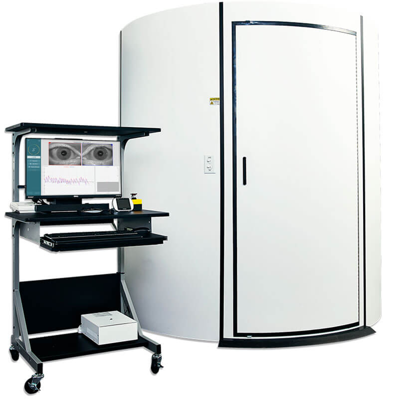 Interacoustics Orion, et omfattende balance test system med en stor skærm, der viser auditive data, og en patientstol
