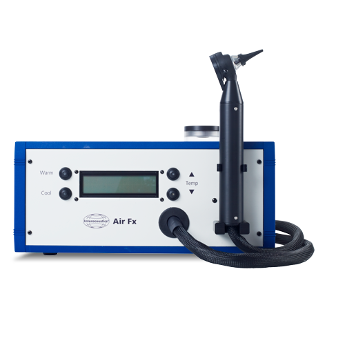 Interacoustics Air FX, et balance test system med en stor skærm, der viser auditive data, og et tastatur til indtastning af data