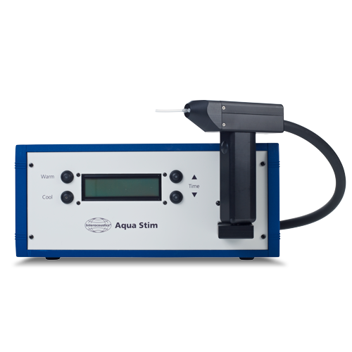 Interacoustics Aqua Stim, et balance test system med en stor skærm, der viser auditive data, og et tastatur til indtastning af data