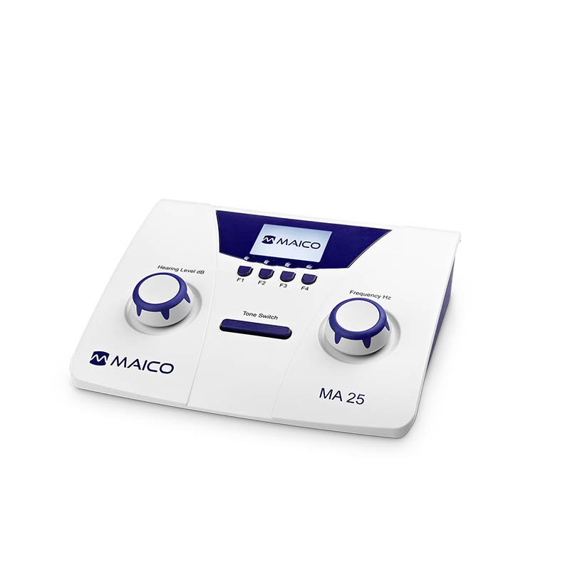 Maico MA25, et audiometri system med en stor skærm, der viser auditive data, og et tastatur til indtastning af data