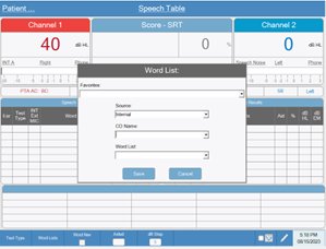 The wordlist dialog box on the AudioStar Pro