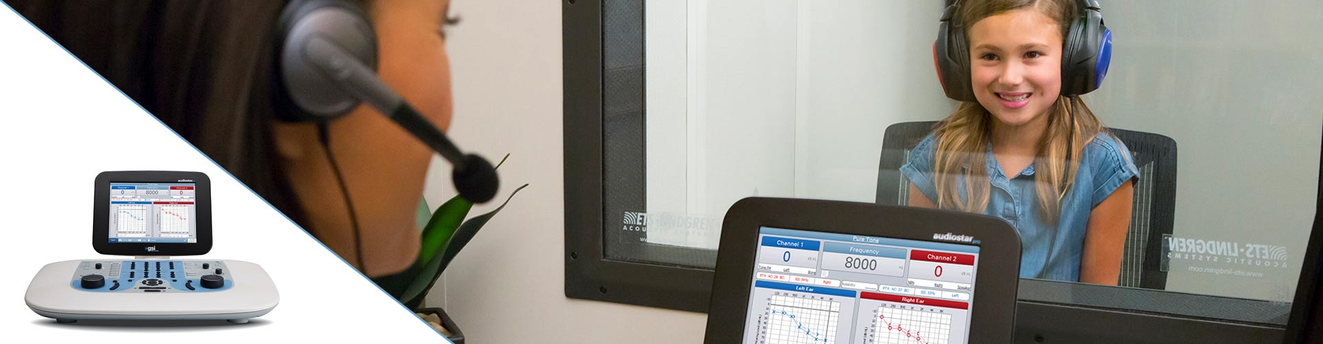 fotografía de una niña en una prueba de audiómetro