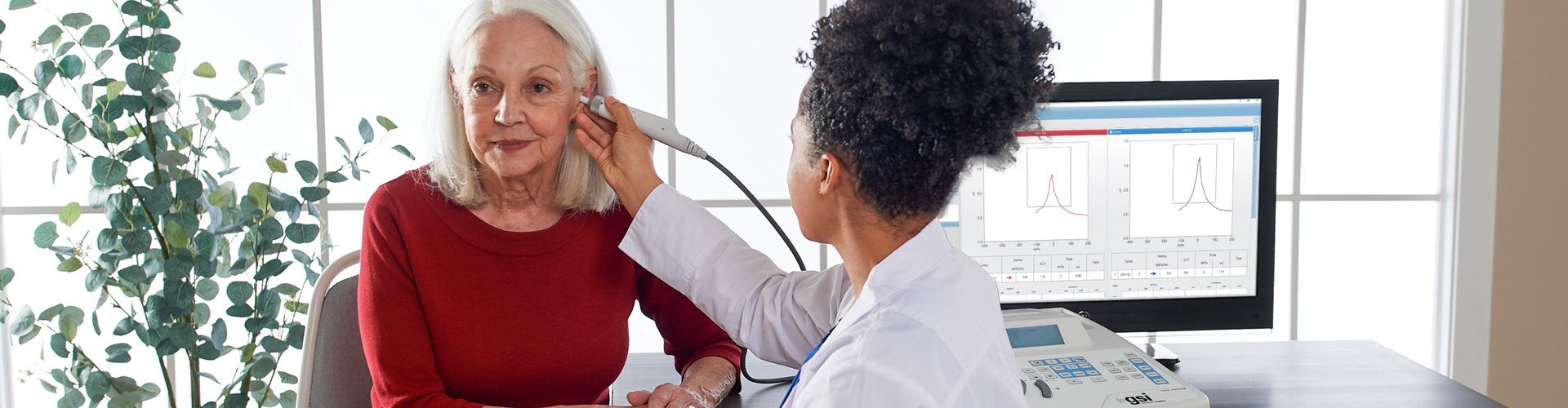 Tympanometry testing on a patient with the GSI 39