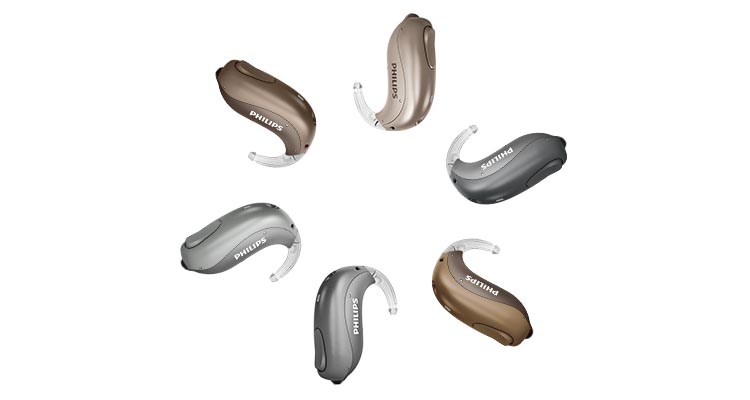 Philips HearLink hearing aids are arranged in a circle pattern to create a flower shape