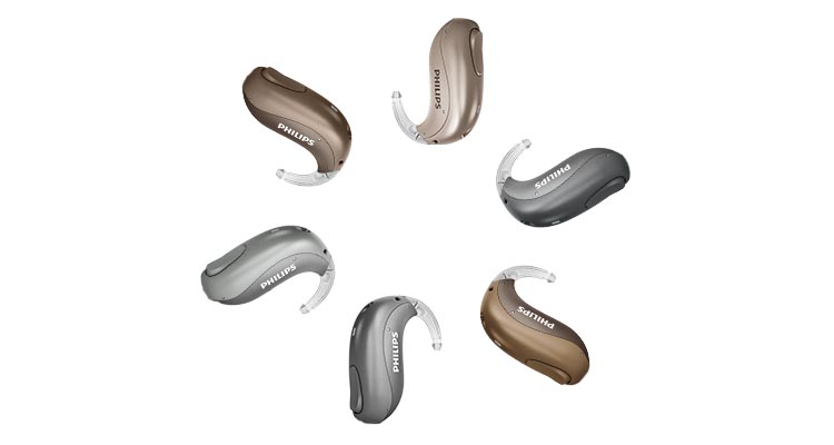 Philips HearLink hearing aids are arranged in a circle pattern to create a flower shape