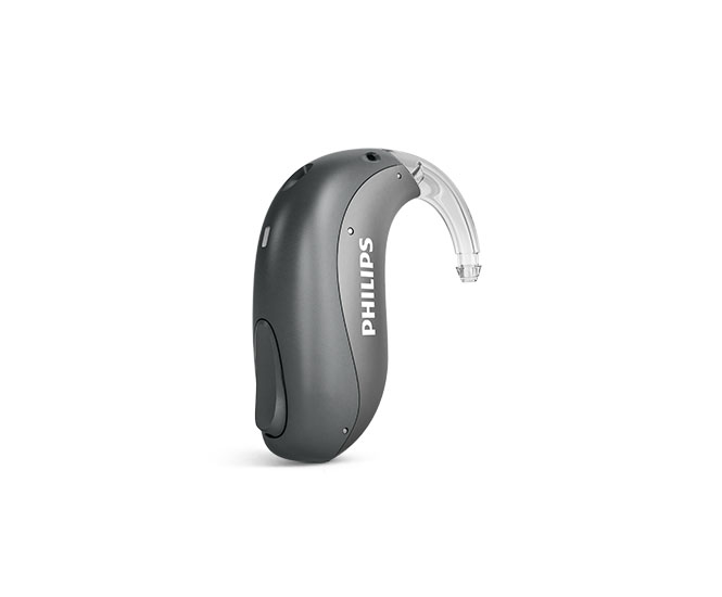 See an example of the rechargeable Philips HearLink mini behind the ear hearing aids also called miniBTE T R from Philips Hearing Solutions