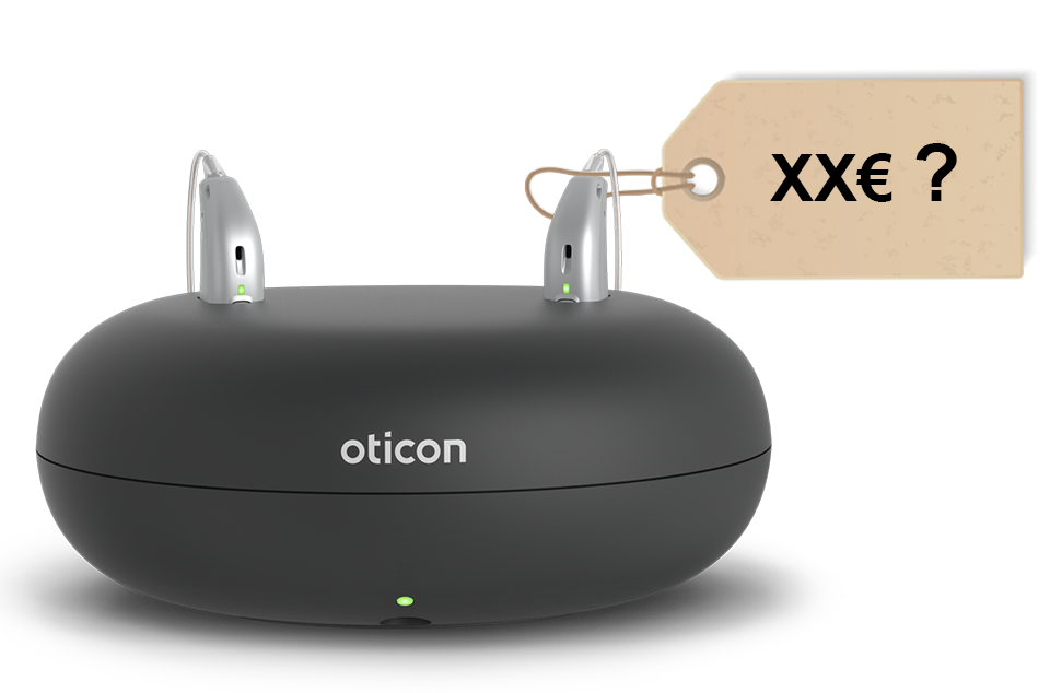 Appareils auditifs Oticon More posé sur leur charger avec étiquette sur le coté qui mentionne XX ?