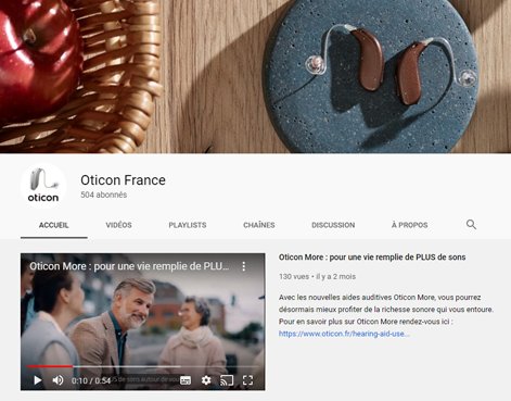 Page d'accueil youtube d'Oticon
