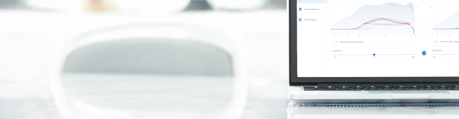 전문가를 위한 필립스 히어스위트(HearSuite) 스크린샷. 필립스 히어링크(HearLink) 보청기를 위한 피팅 소프트웨어.