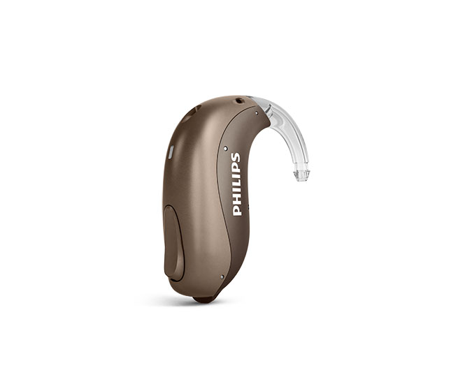 Se ett exempel på ej laddningsbara Philips HearLink mini BTE-hörapparater, även kallade miniBTE T från Philips Hearing Solutions